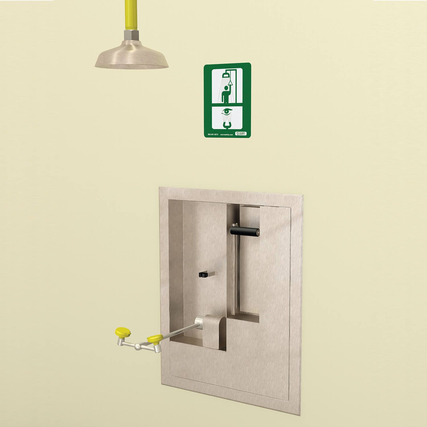 Barrier-Free, Vertical Mount Safety Shower with Recessed Activated Eye-Face Wash