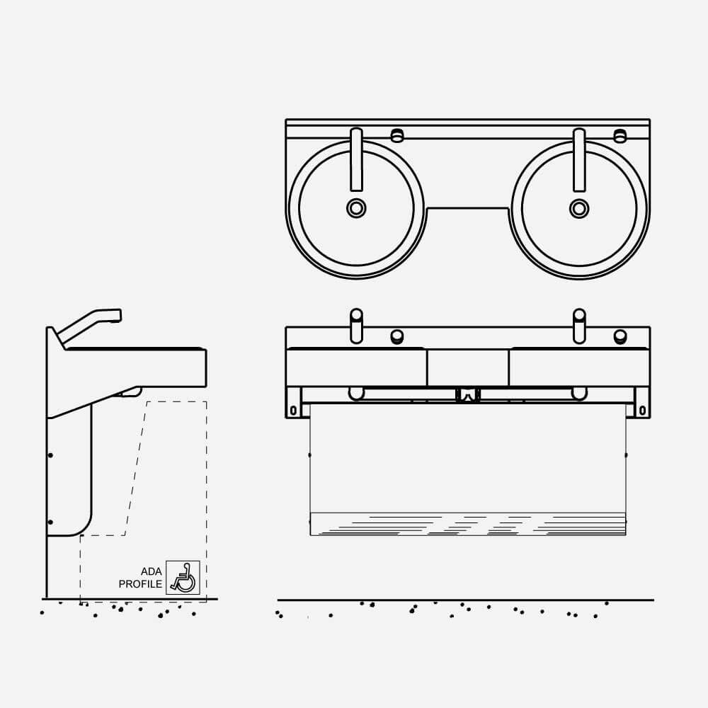 3702-1 Two-Station Off-Floor, Wall Waste Outlet