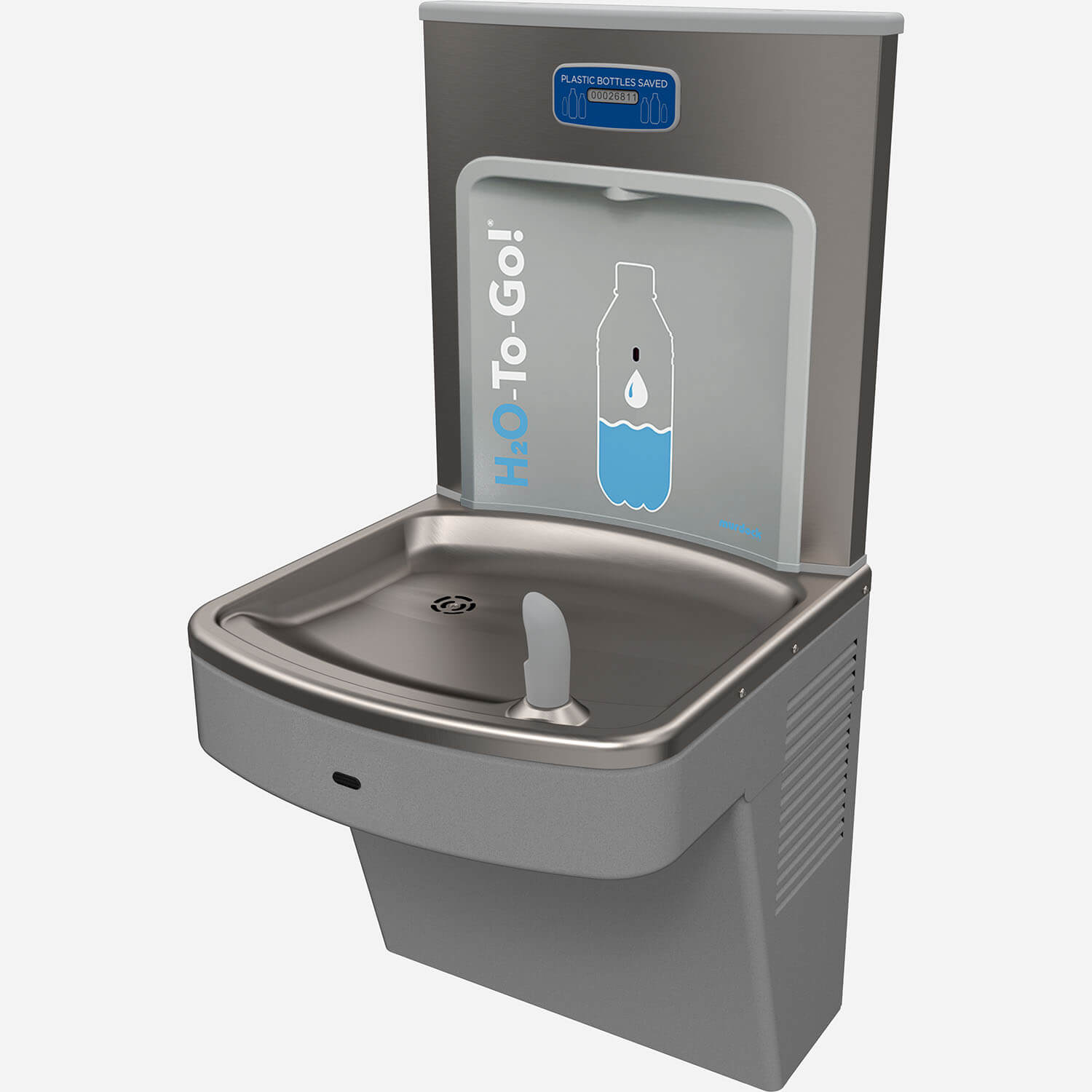 Wall-Mounted Drinking Fountain with H2O-to-Go!® Touchless Water Bottle Filling Station - In-Unit Refrigeration (8GPH), ADA, Stainless Steel