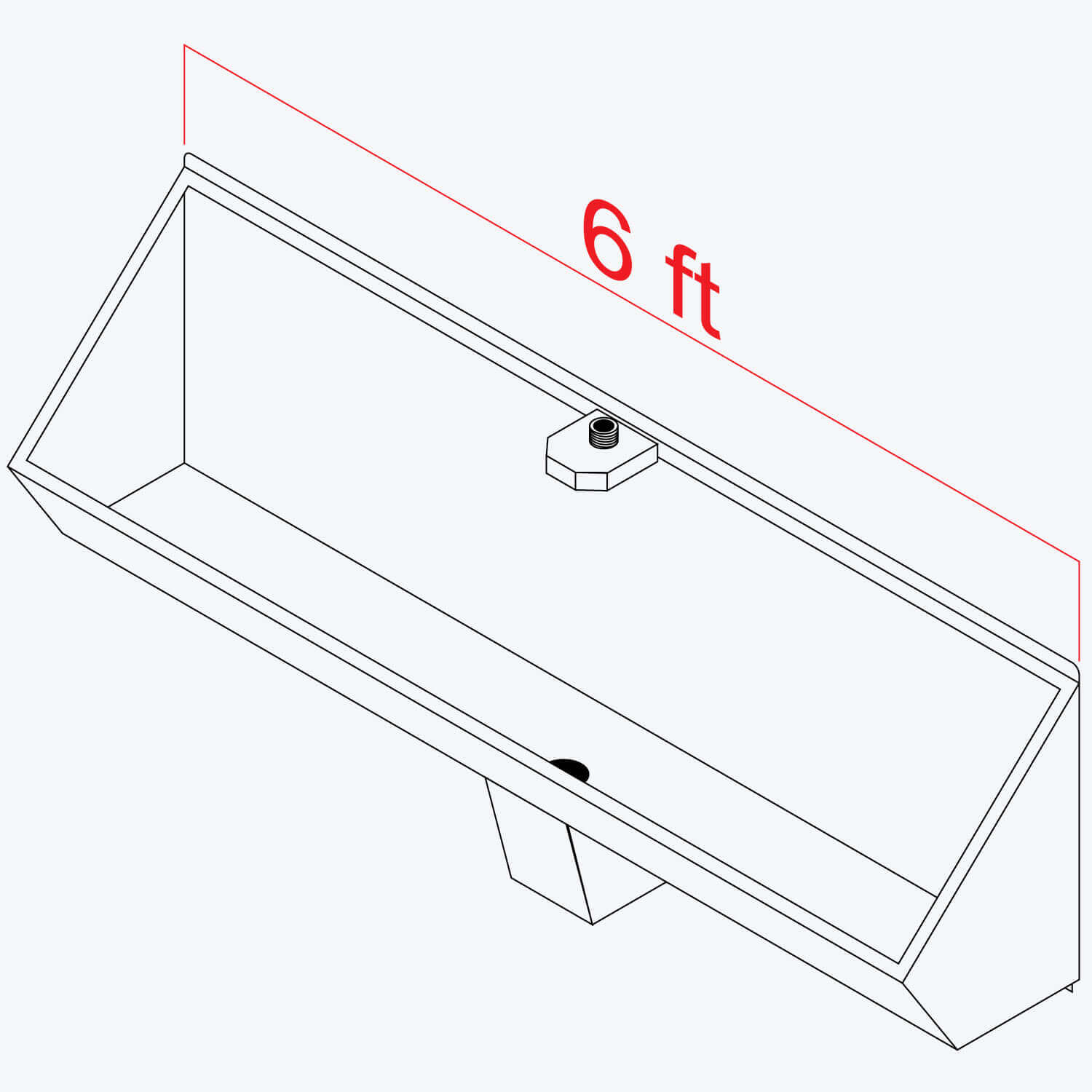 Front Mount, Washout, Six Foot Stainless Steel Trough Urinal