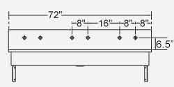 Trough Sink, Two Faucet Punchings per Station