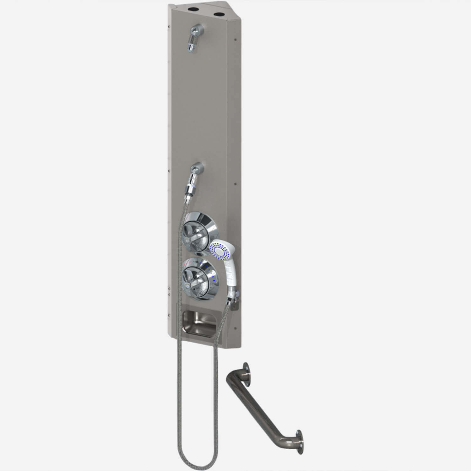 Barrier-Free (Non-ADA) Corner Mount Stainless Steel Apex Shower with Handheld
