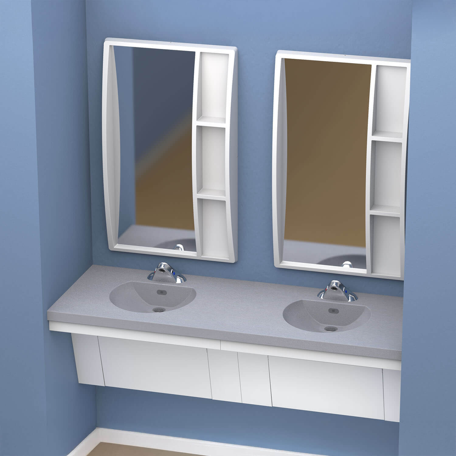 BestCare® Ligature-Resistant Corterra® Solid Surface Alcove Basin - Multiple Stations