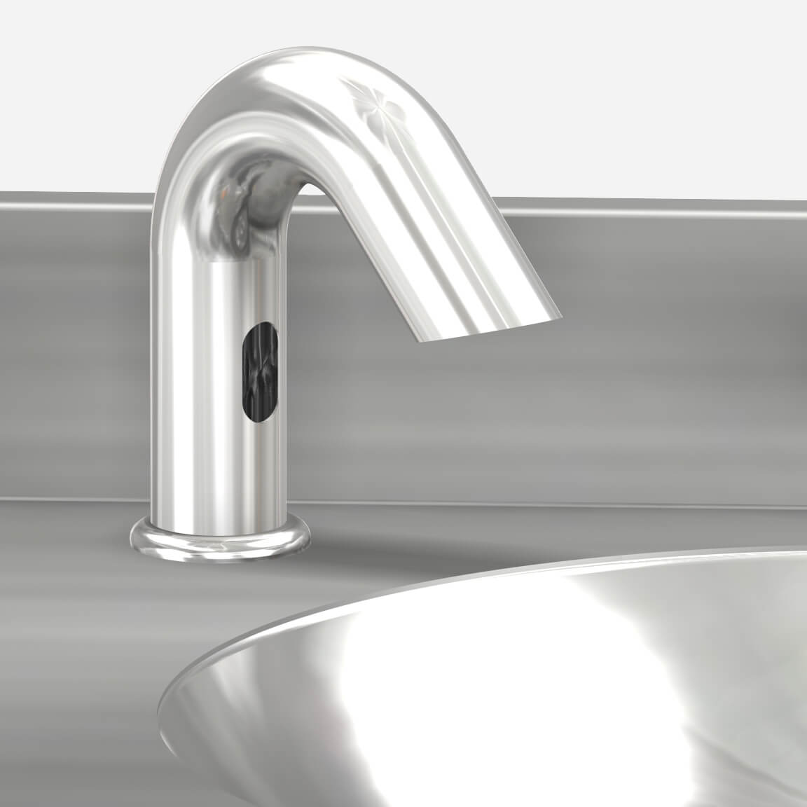 Faucet: Plug-In, Sensor-Activated, Deck-Mounted J-Spout