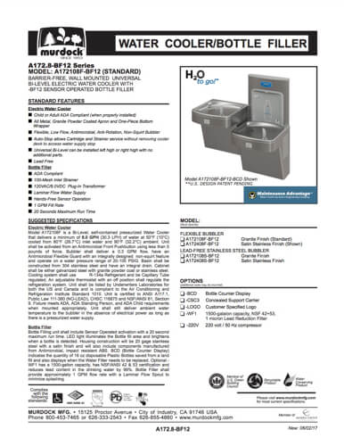 A172 Series Wall-Mounted Drinking Fountain with Water Bottle Filling Station Submittal