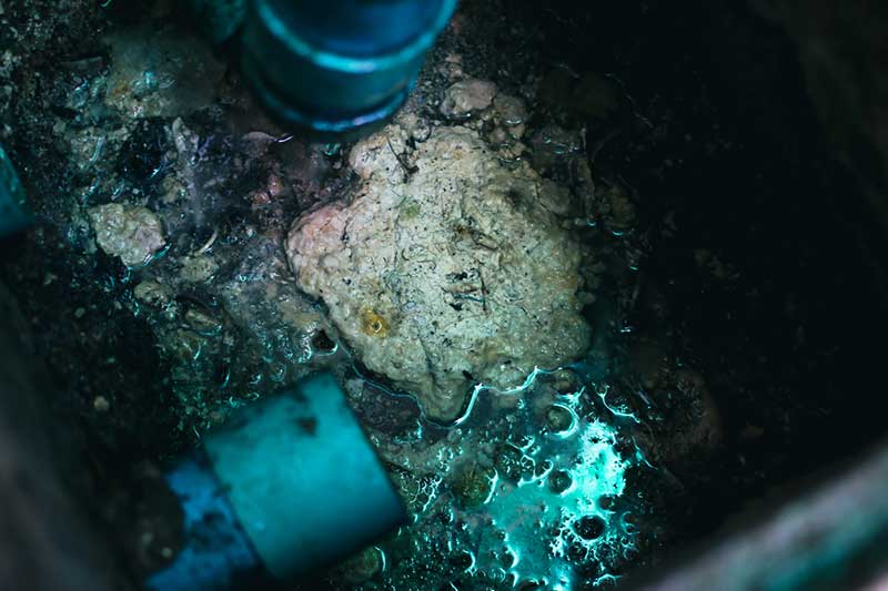 Pipe clogged with fats, oils, and grease