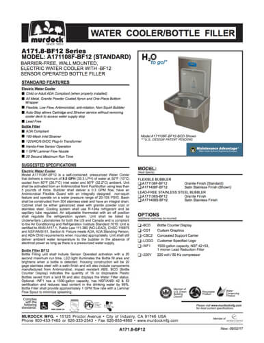 A171 Series Wall-Mounted Drinking Fountain with Water Bottle Filling Station Submittal