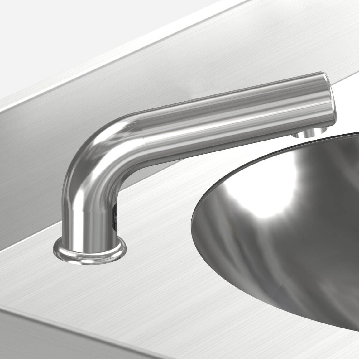 Faucet: Plug-In, Sensor-Activated, Deck-Mounted L-Spout