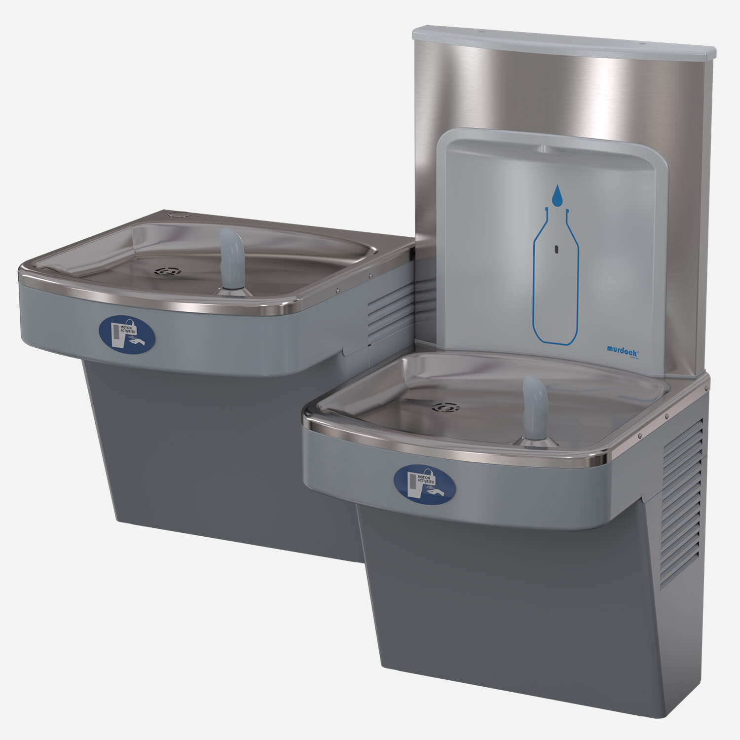 Barrier-Free, Concealed Sensor-Activated Wall Mounted Universal Bi-Level Water Cooler with Optional Sensor-Activated Bottle Filler