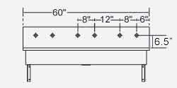 Trough Sink, Two Faucet Punchings per Station