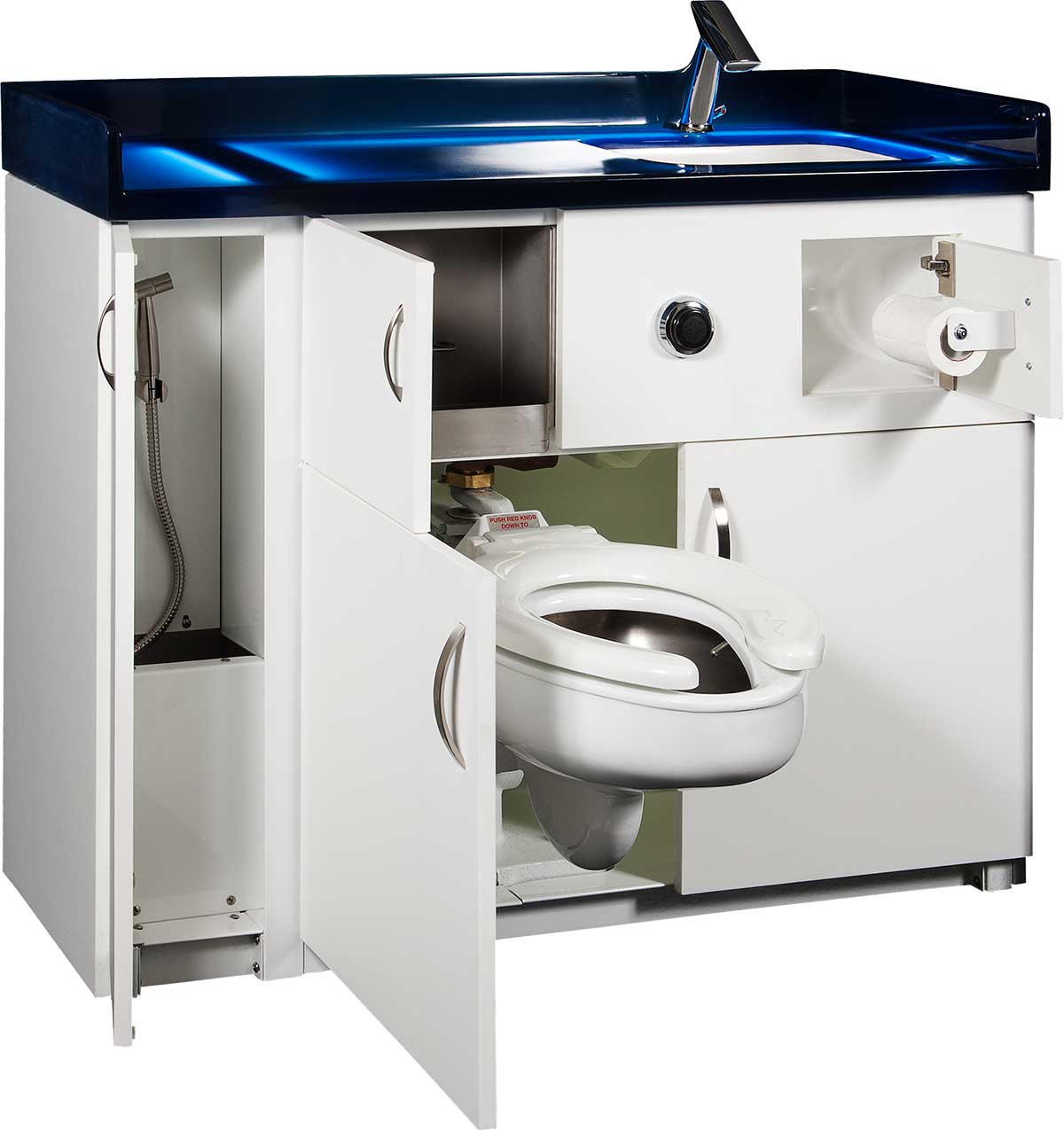 Swivette Patient Unit with blue resin countertop