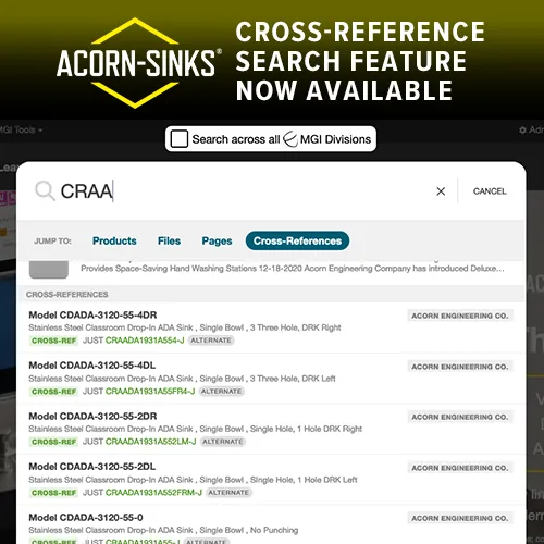 Cross-Reference Search Feature Now Available for Acorn-Sinks
