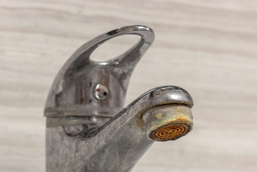 limescale buildup on faucet