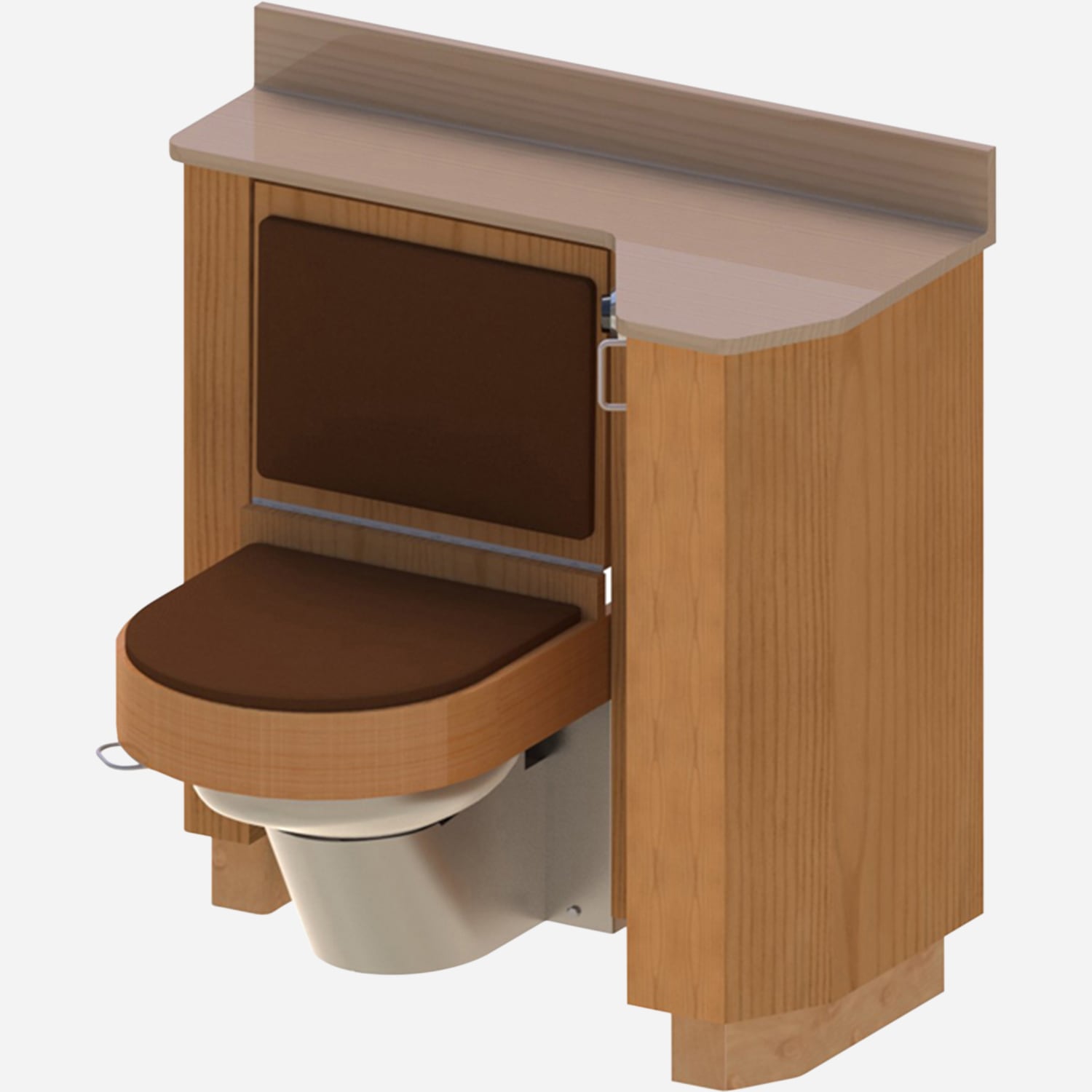 37" Wide Wood Frame Cabinet, Fixed Toilet with Bed Side Seat/Cover, Bed Pan Washer