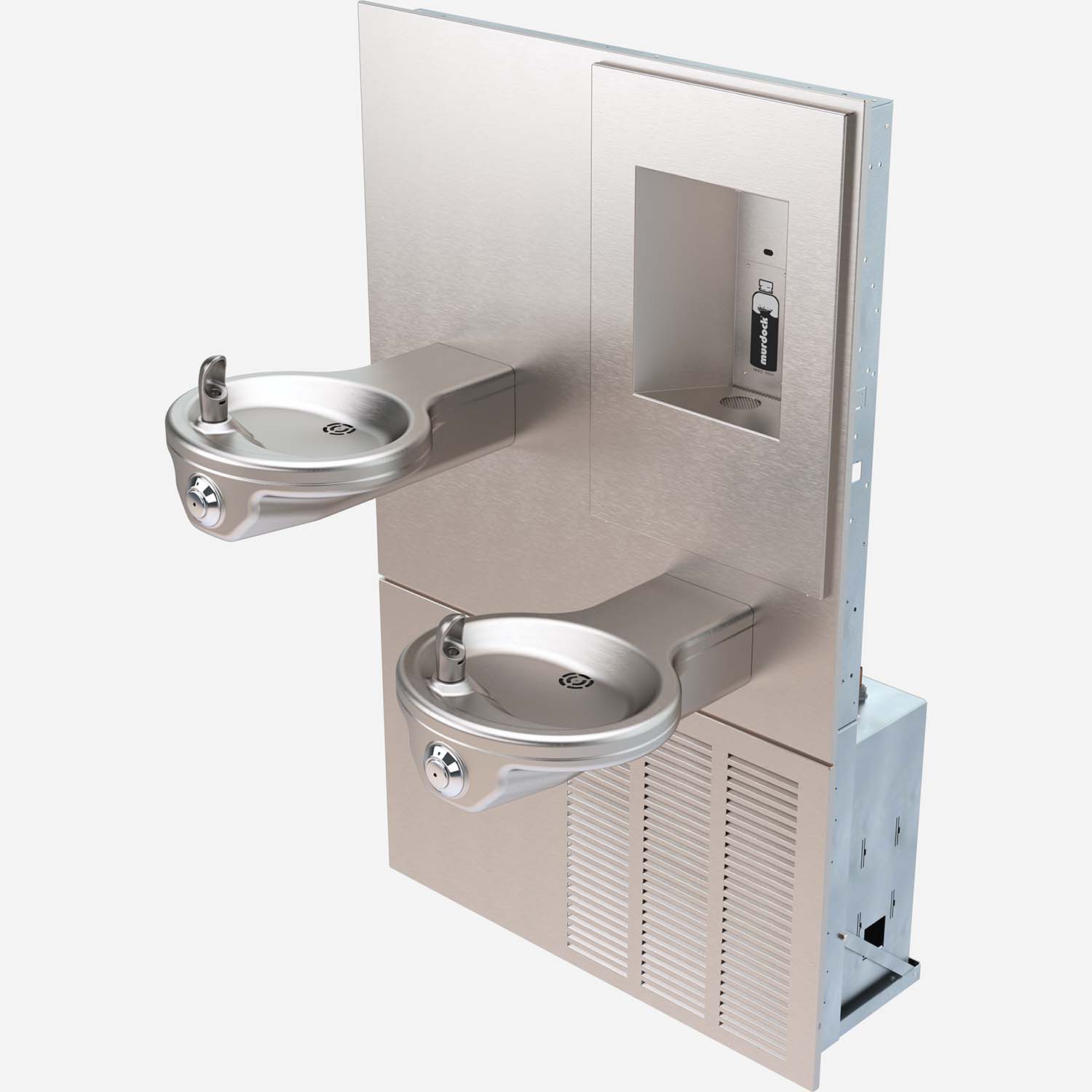 Vandal-Resistant, Wall-Mounted, Bi-Level, Oval Drinking Fountain with Touchless Water Bottle Filling Station - In-Wall Refrigeration (8GPH), ADA, Stainless Steel